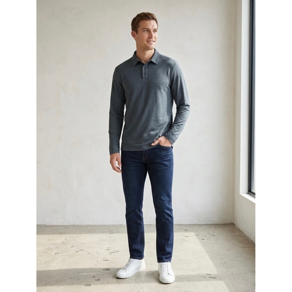 Quince Mens Performance Long Sleeve Polo Shirt XL Teal Blue Recycled Stretch